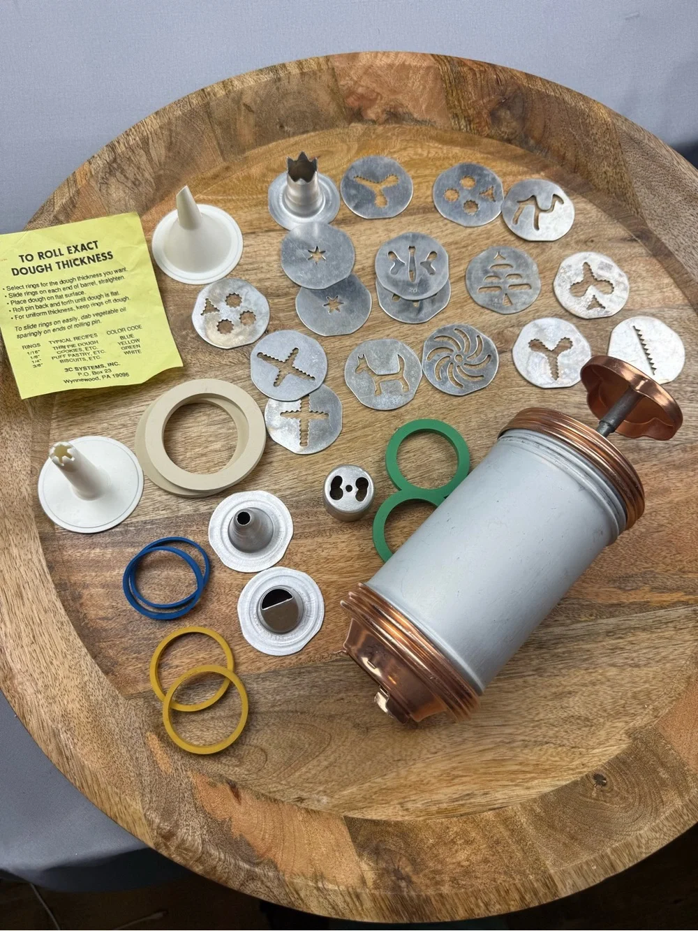 Vintage Copper Cookie Press Spritz Maker Baking Set w Discs & Decorating Tips